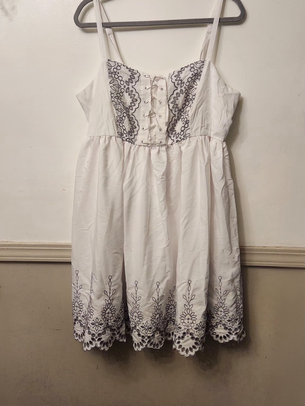 Torrid White Mini Dress with Embroidered Lace-Up Bodice